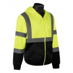 Class 3 Hi-Viz Lime Black Bottom Hooded Sweatshirt with Zaipper - PROTECTIVE_CLOTHING